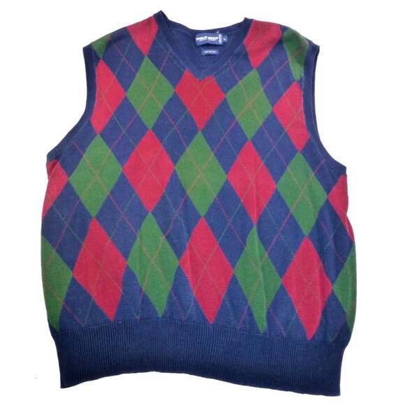 Polo Golf Ralph Lauren Argyle Sweater Vest M 100% Cotton - Picture 1 of 6